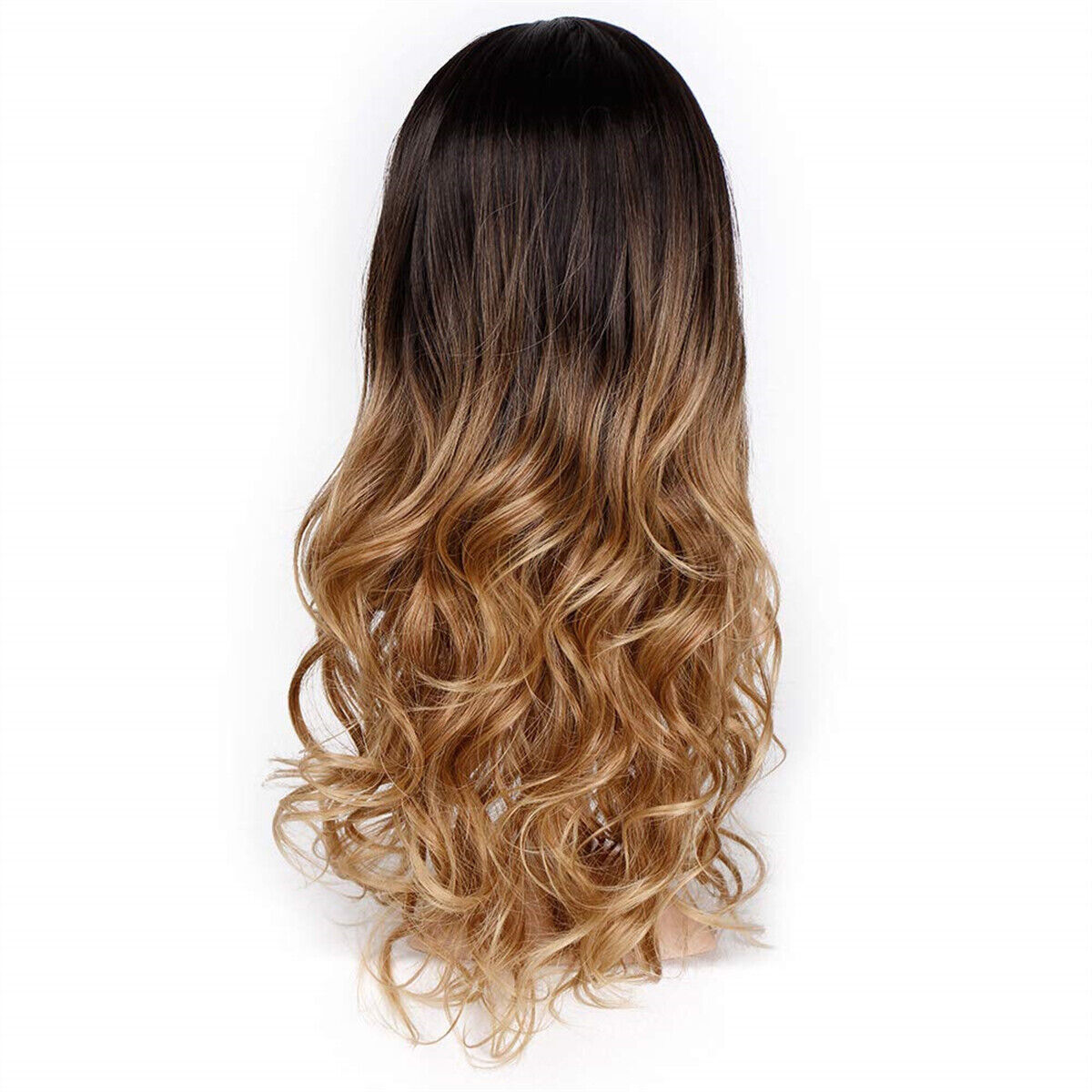 Hair Ombre Brown Middle Part Women Curly Synthetic Party Blonde Wig Wave Long