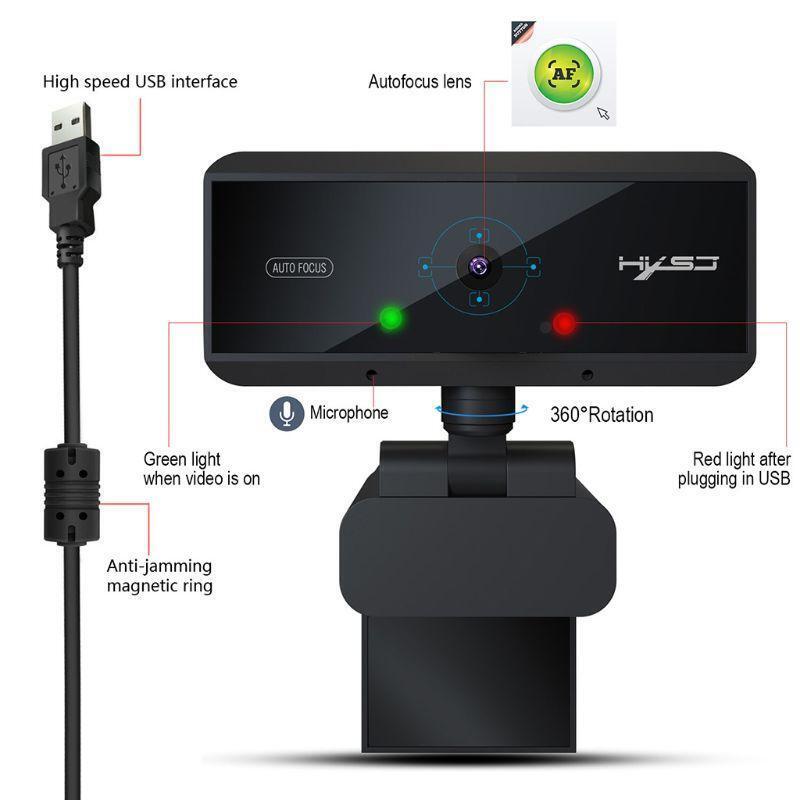 1080P 2Million Webcam with Microphone,Fast Auto Focus for Video Calling meeting