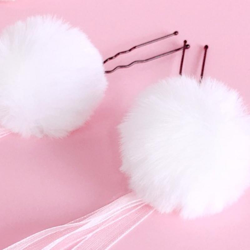 Women Headdress U-Shaped Pompom Ribbon Hairpin for Girls Hanfu Hair Accessories