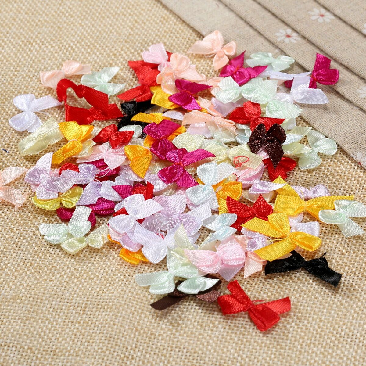 100Pcs Satin Ribbon Bows Mini Flowers 20*10mm Scrapbooking Wedding Decoration