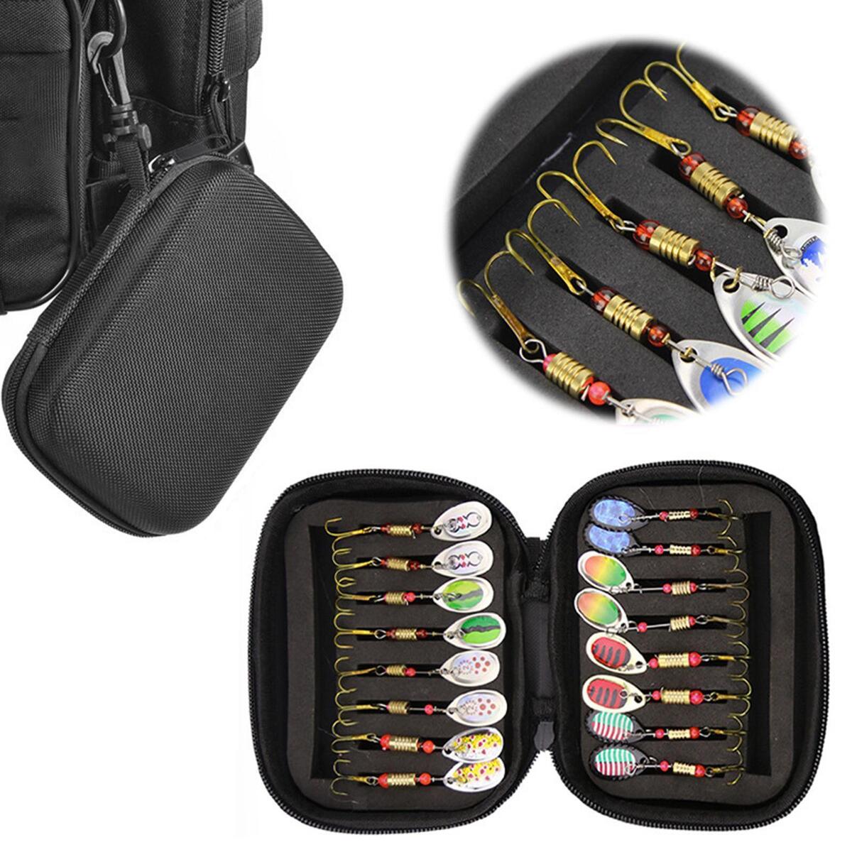 Set of 16 Fishing Lures Spinner Baits with Carry Bag for Bass Trout Salmon