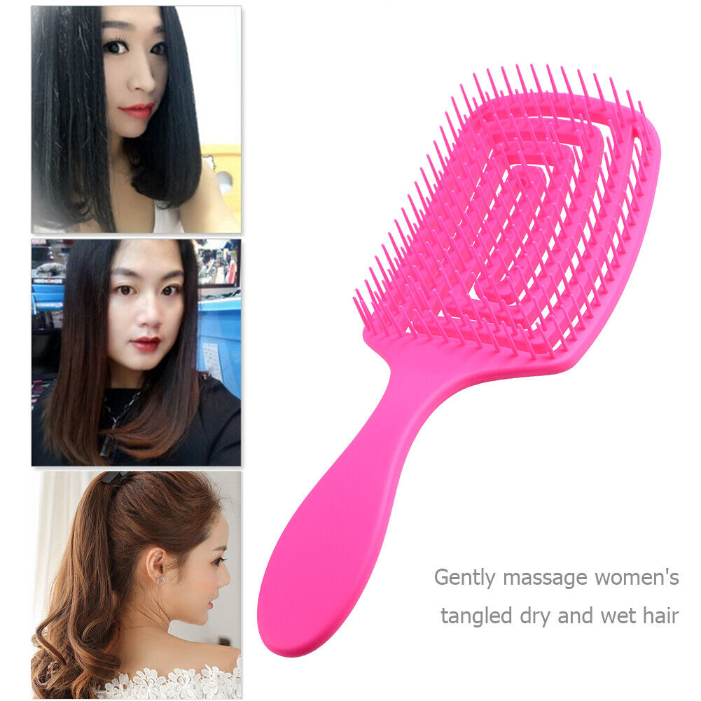 Durable Scalp Massage Comb Hollow Women Salon Rubber Hairbrush (Rose Red)
