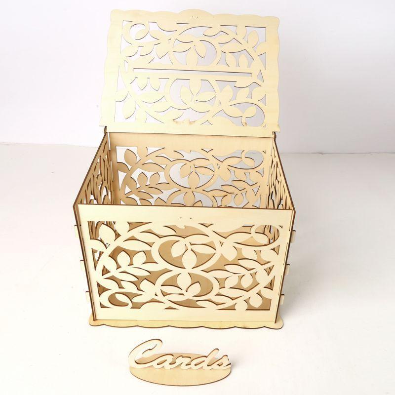 DIY Wedding Gift Leaf Wooden Card Money Box Case With Lock Rustic Beautiful