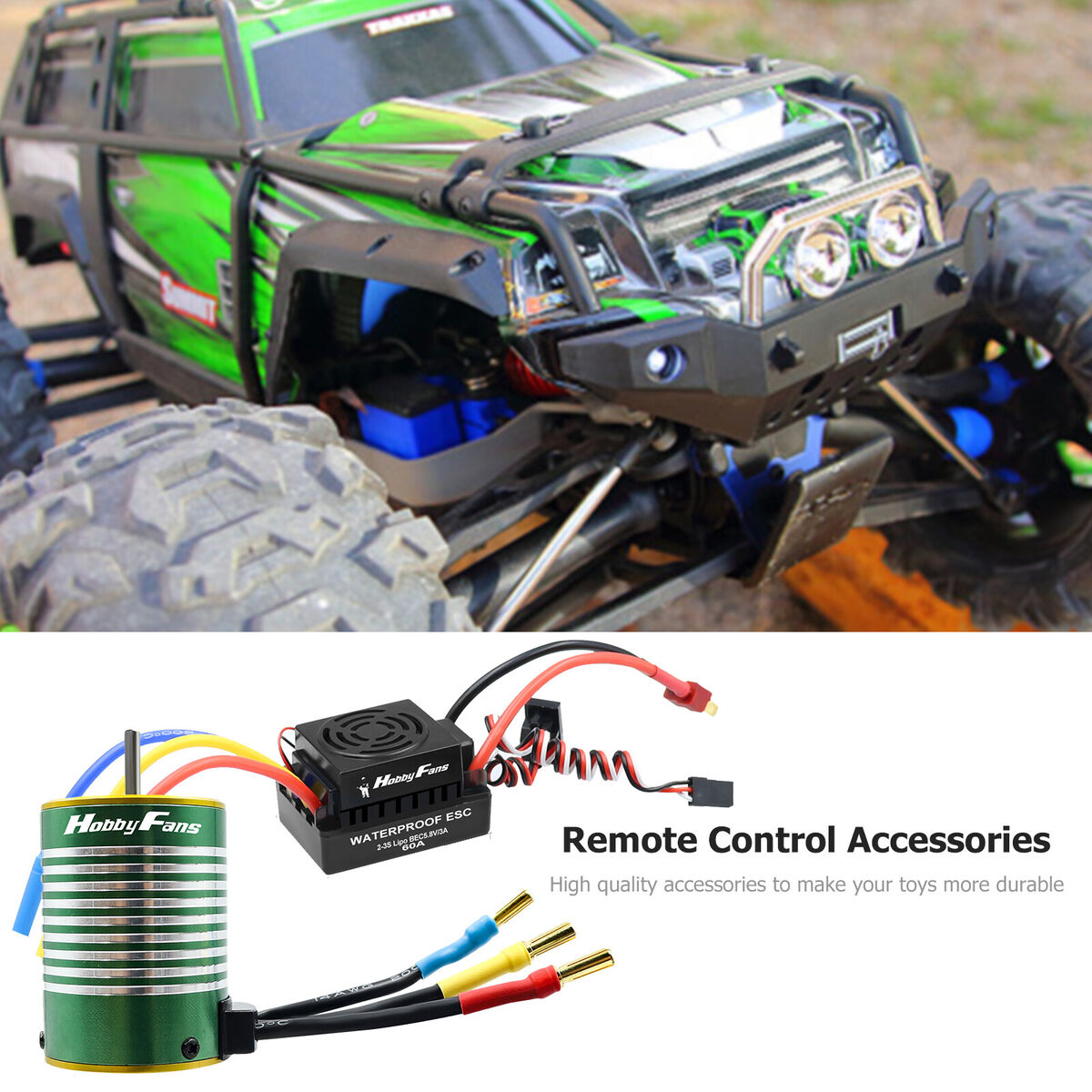 HOBBYFANS Waterproof 3650 4300KV Brushless Motor 60A ESC for 1/10 RC Car
