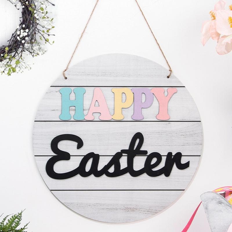 Happy Easter Wooden Hanging Sign Rustic Front Door Hanger Festival Wall Decor