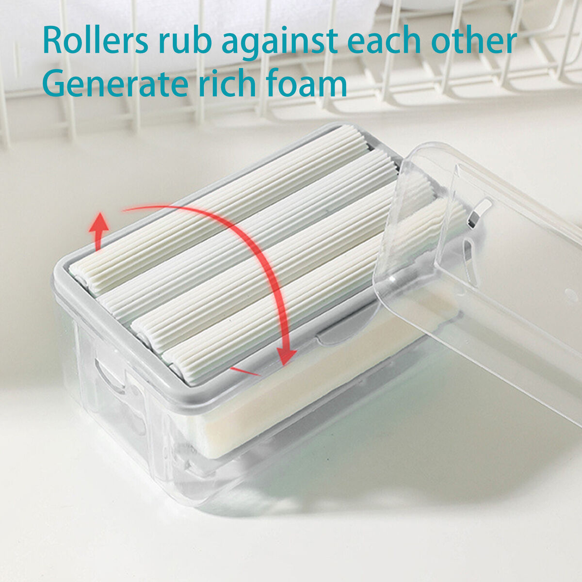 Soap Box with Bubbler - Transparent Dishwashing Soap Saver Box Case (Grey)