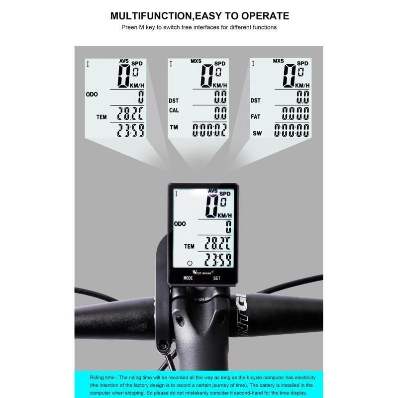Wireless Bike Computer Bicycle Speedometer Odometer Waterproof LCD Stopwatch
