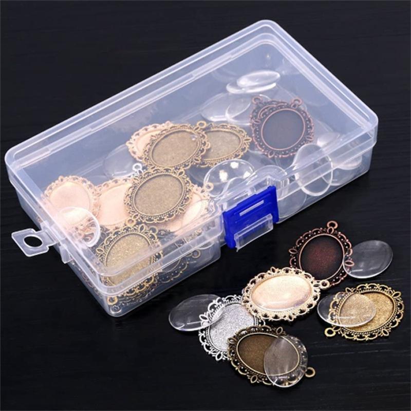 60 Pcs Pendant Trays Kit Metal Flat Pendant Blank Trays Bezel Oval Cabochon Base
