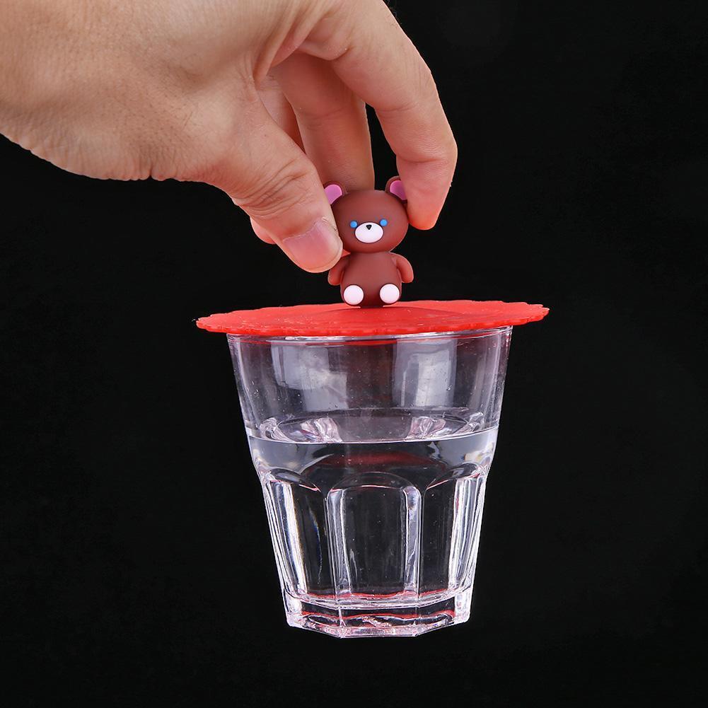 Transparent Red Cherry Silicone Cup Cover Heat-resistant Reuse Lid (Bear)