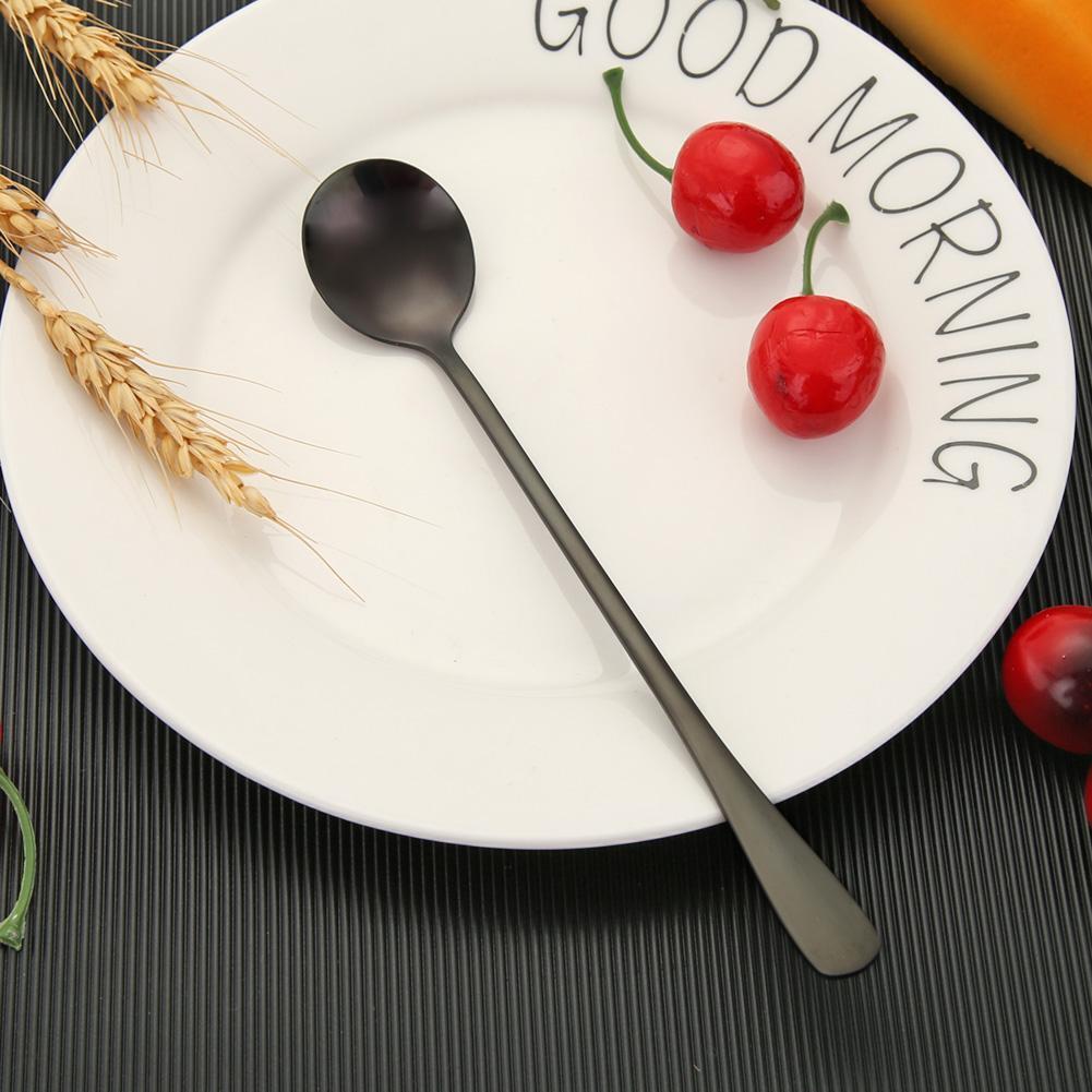 Long Handle Stainless Steel Ice Spoon Coffee Tea Spoons Tableware (Black)