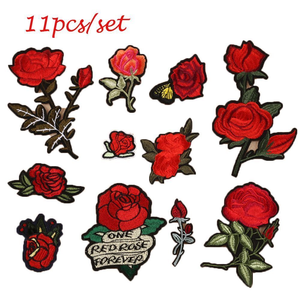 11pcs/set New Craft Motif Jeans Embroidered Applique Patch Flowers Sew/Iron on