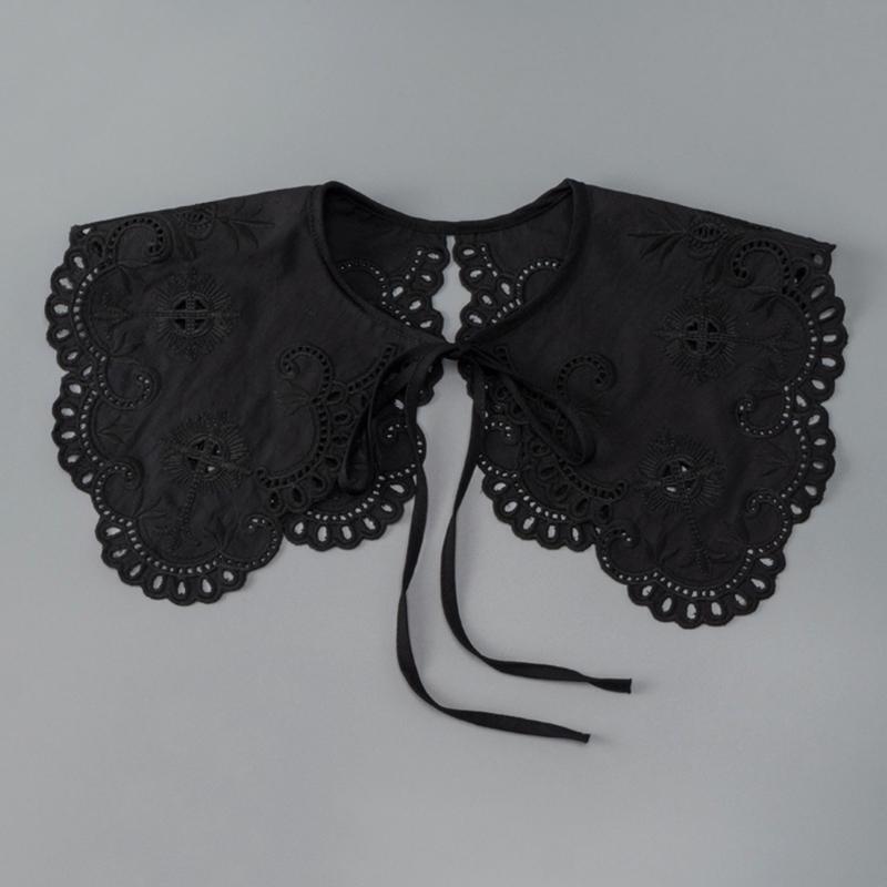 Women Organza Embroidery False Collar Wrap Hollow Out Lace Black Shawl Necklace