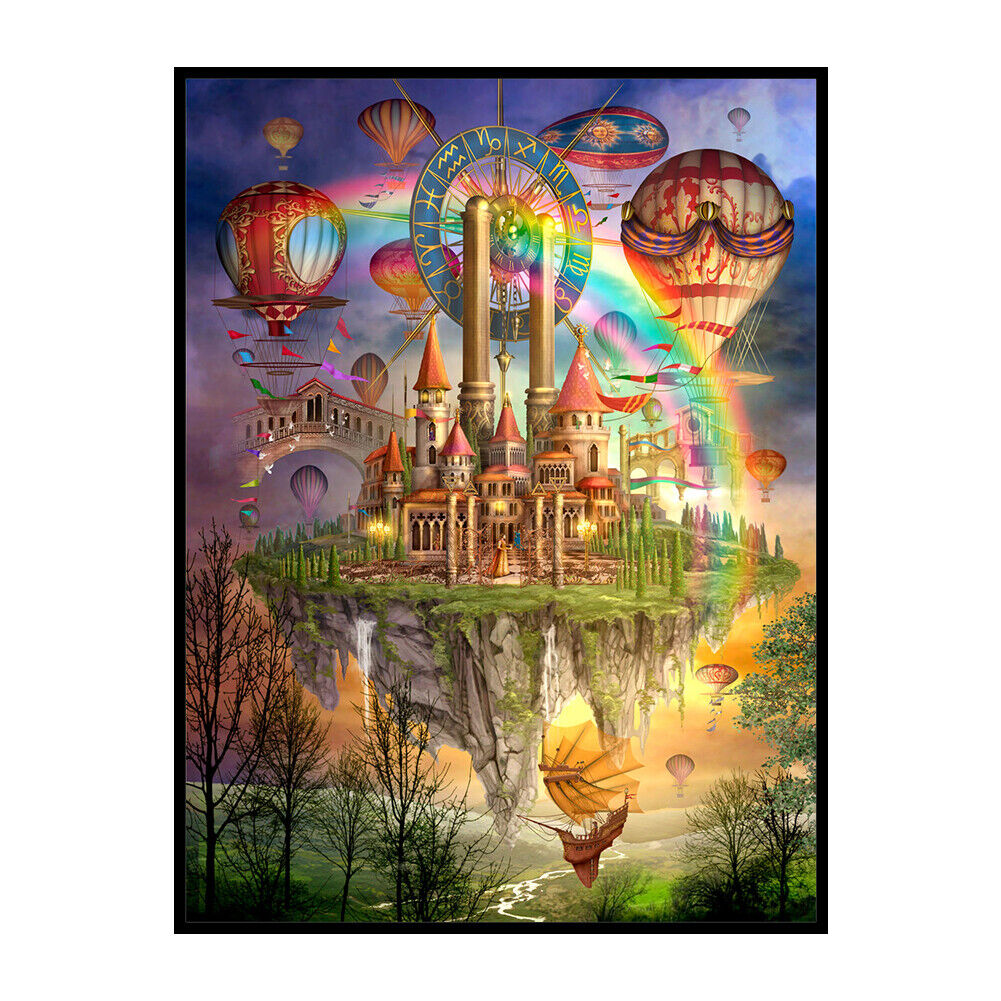 Sky City and Rainbow Full Embroidery Set 11CT Stamped Print Home Wall Decor