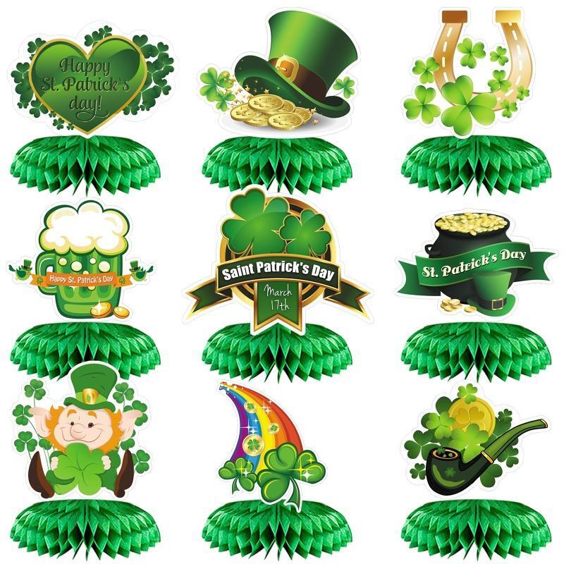 Saint Patrick's Day Honeycomb Ball Ornaments 9 Pcs Irish Clover Leprechaun Hat