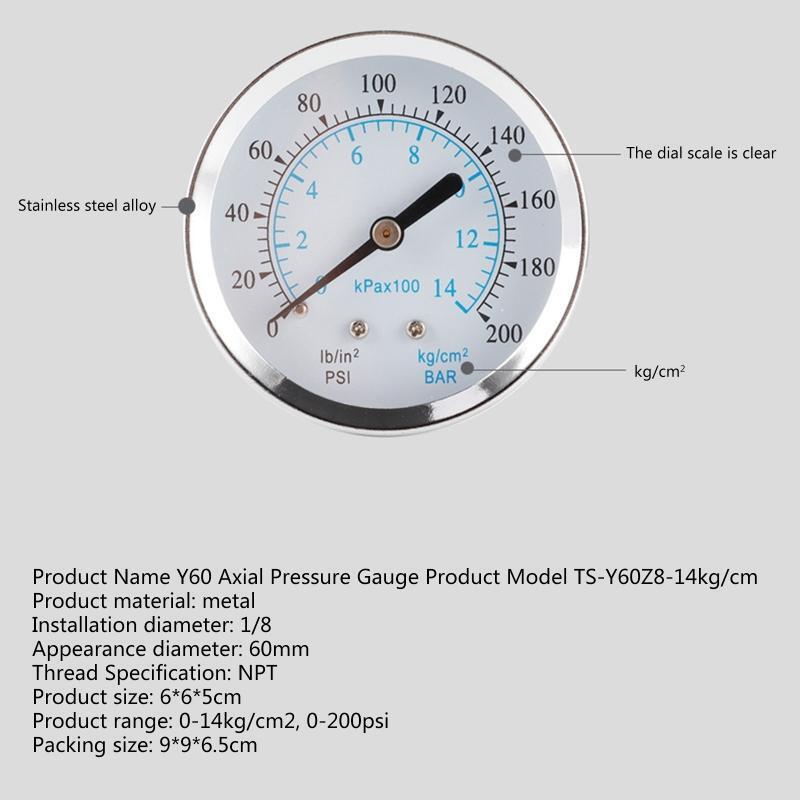 Portable Pressure Gauge 1/8-inch Thread Brass Pressure Meter Air Pressure Gauge