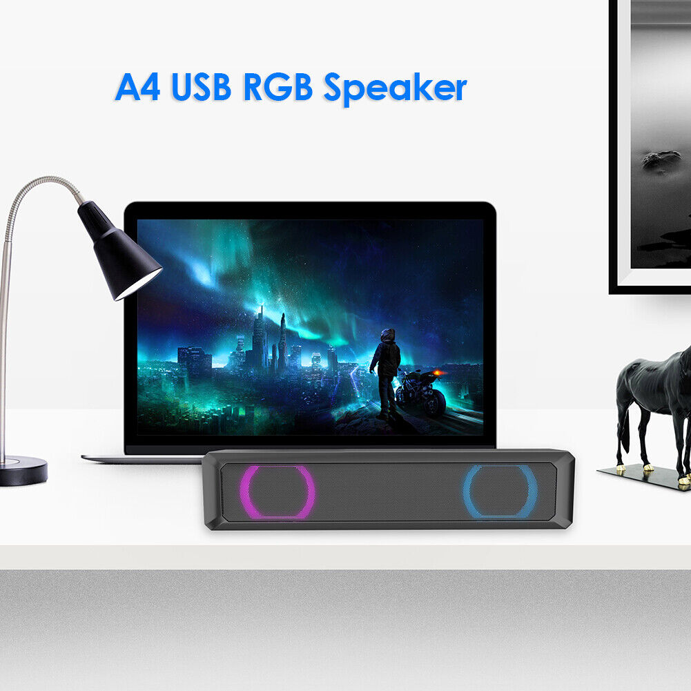 A4 6W RGB USB Wired Sound Bar PC Home Theater TV Stereo Surround Speaker