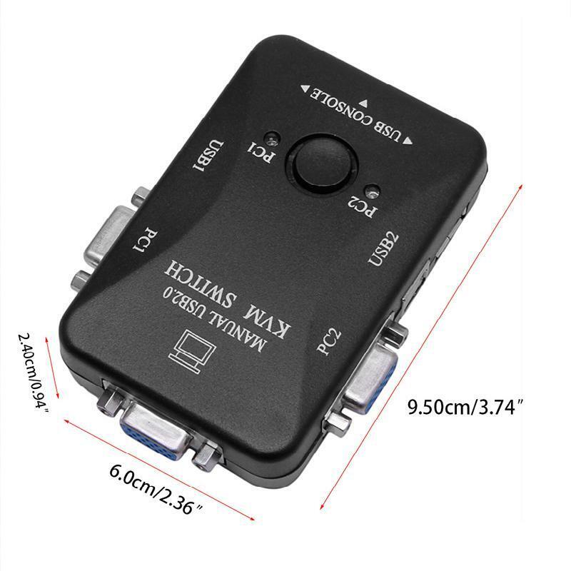 2 Port USB 2.0 KVM VGA Switch Box for 2 PC Printer Mouse Keyboard Monitor Manual