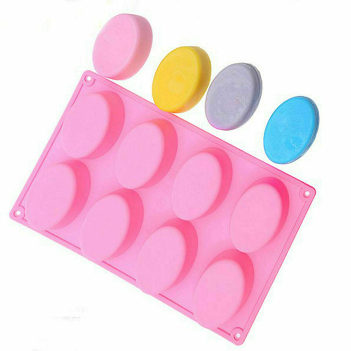8-Cavity Oval Shape Soap Mold Silicone Chocolate Mould Tray Homemade Making DIY