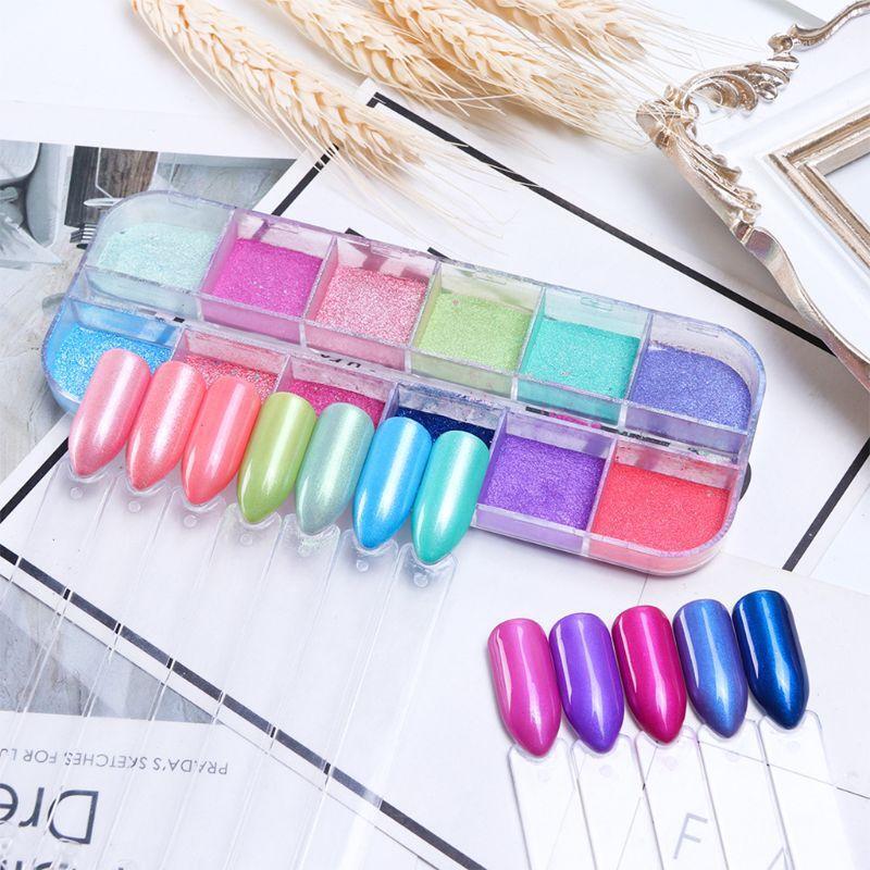 12 Colors Ultrafine Glitter Nail Art Shimmer Powder Dust Coating Pigment DIY