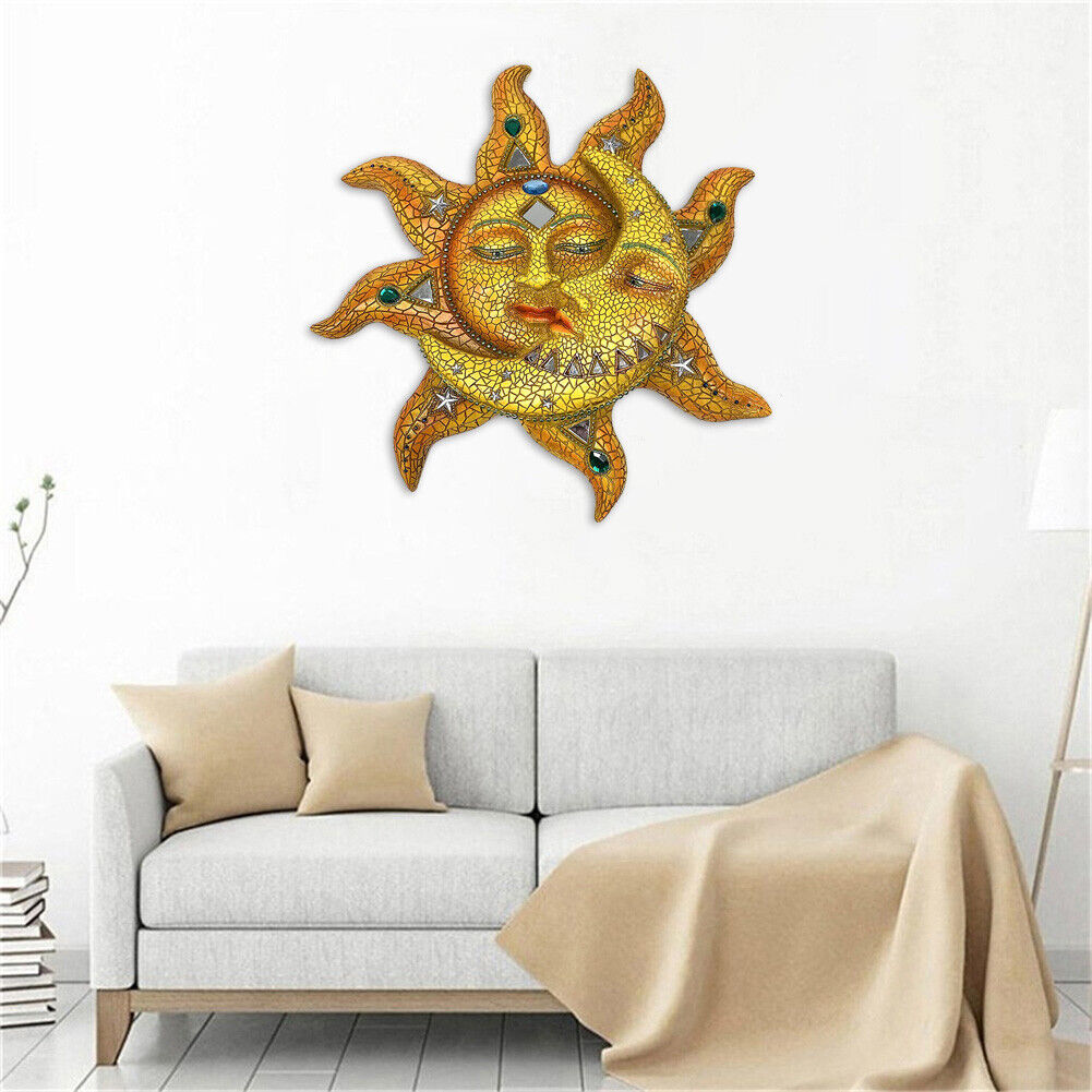 Metal Sun Moon Art Crafts Rust-proof Wall Ornament Gift Home Garden Decor
