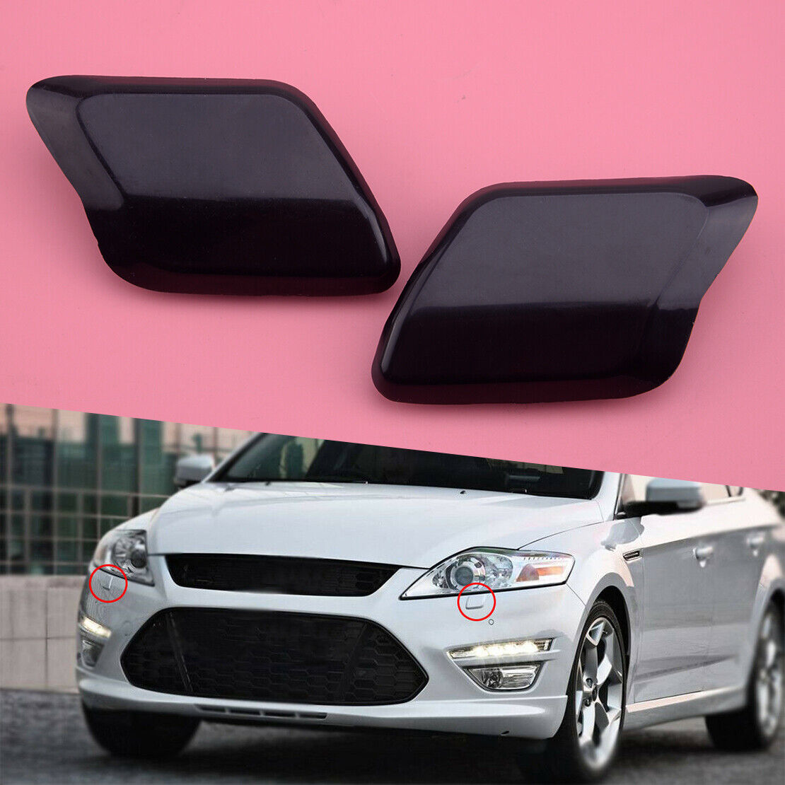 2pcs Bumper Headlight Lamp Washer Jet Cover Cap fit for Ford Mondeo MK4 2007-10