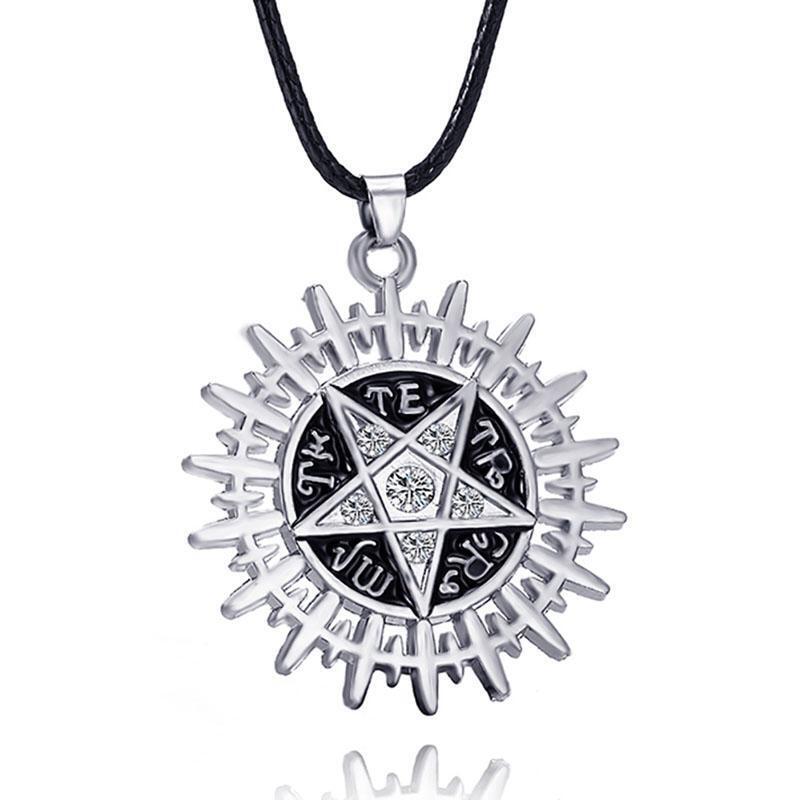 Supernatural Dean Possession Symbol Pentagram Sun Pendant Leather Necklace