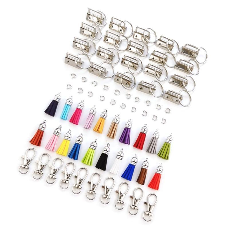 70 Pcs/Set Key Fob Hardware Set Colorful Tassel Tail Clip Hook Clasp Open Loop