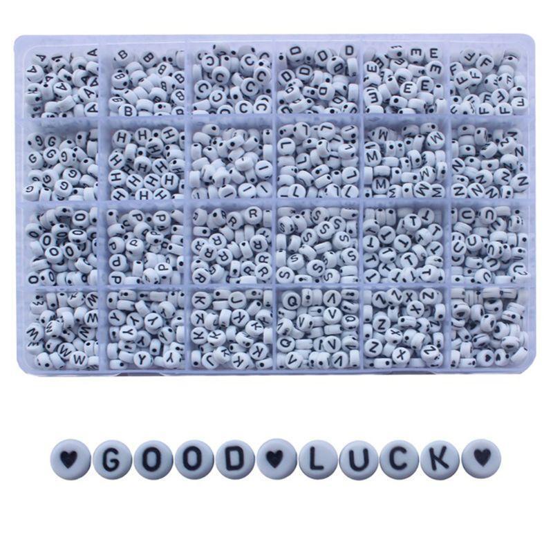 1200Pcs A-Z Letter Alphabet Heart White Round Acrylic Beads DIY Jewelry Making