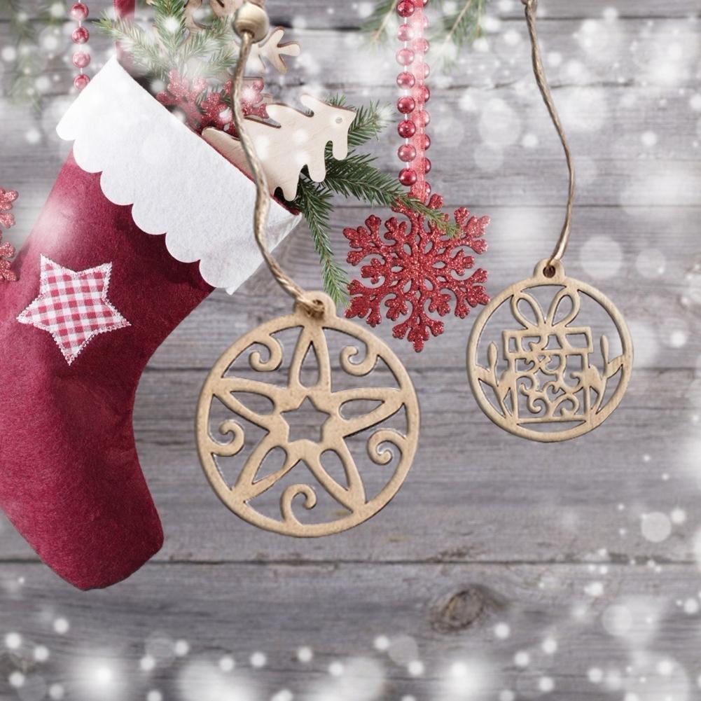 6pcs Wooden Xmas Hollow-out Hanging Ornament Christmas Tree Decor Kids Gift