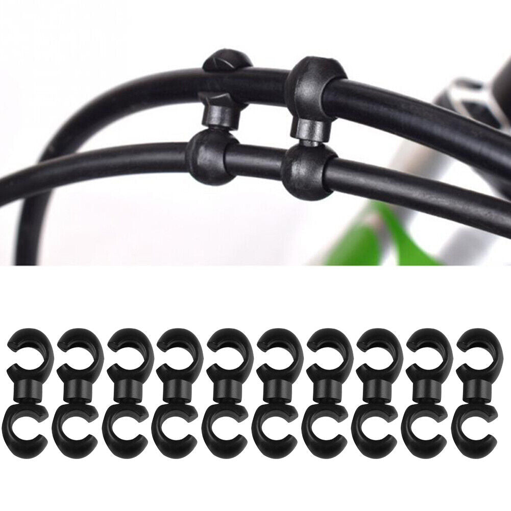 10pcs Bicycle Brake Gear Cable S Style Clips Hose Guide Line Hook (Black)