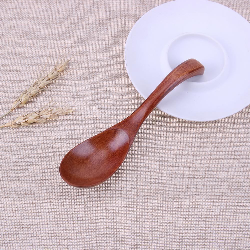 1pc Wooden Spoon Creative Lacquer Tableware Porridge Soup Spoon(Brown)