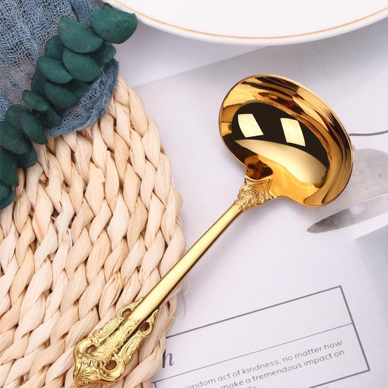 Stainless Steel Soup Spoon Long Handle Home Drink Round Soup Scoop Light Luxury