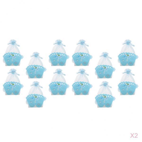 24 Pieces Baby Footprint Gift Box Girl Boy Baby Shower Candy Bags Favor Blue