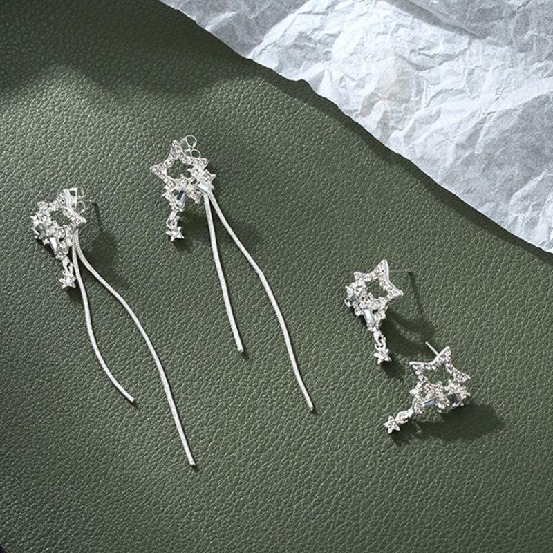 Fashion  Crystal Rhinestone Hollow Five-pointed Star Hanging Earrings Ladies Fa