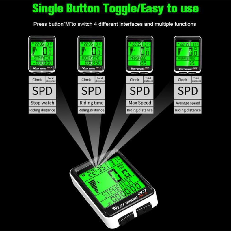 Waterproof Multifunction Mode Touch Wireless Computer Odometer LCD Backlight