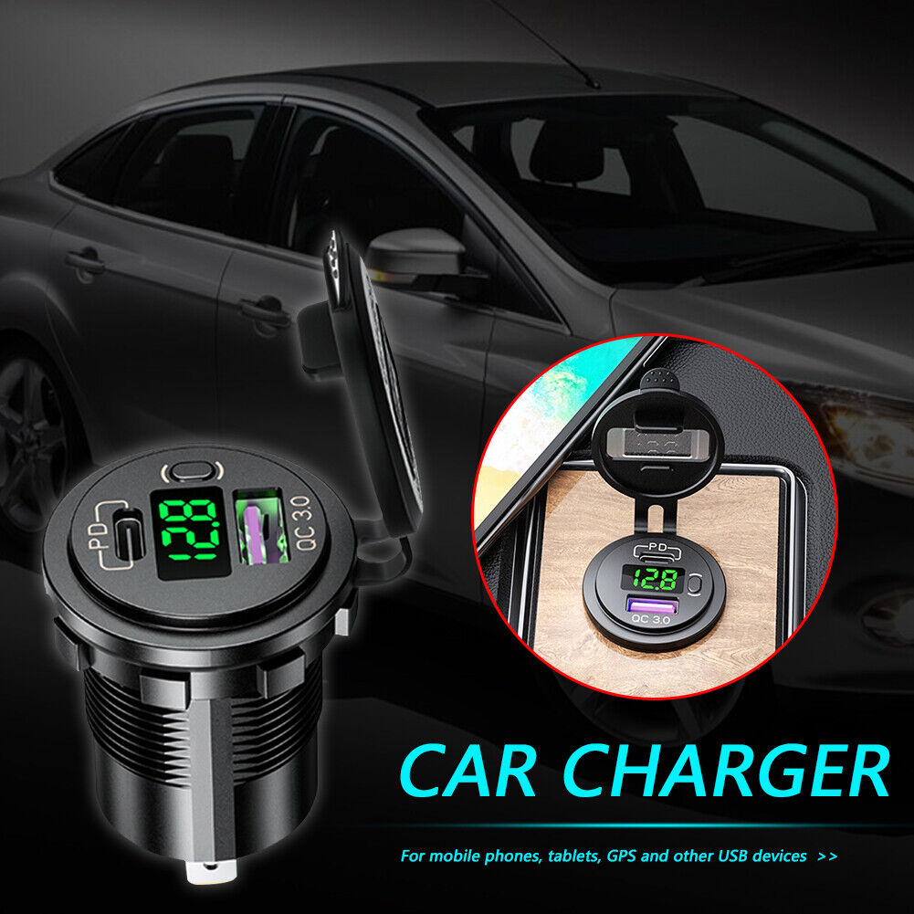 P21-B Car Motorcycle Dual USB Charger PD + QC3.0 USB Charger Socket (Green)