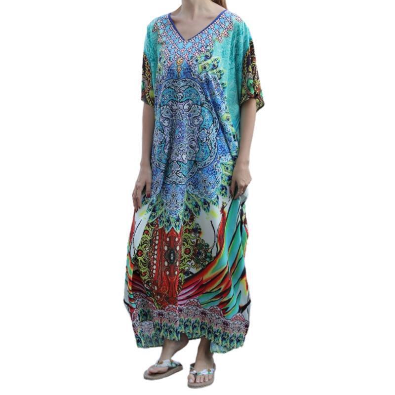 One Piece Sleeping Shirt Dress Swimsuit Cover Up Color Printed Beachwear Cover
