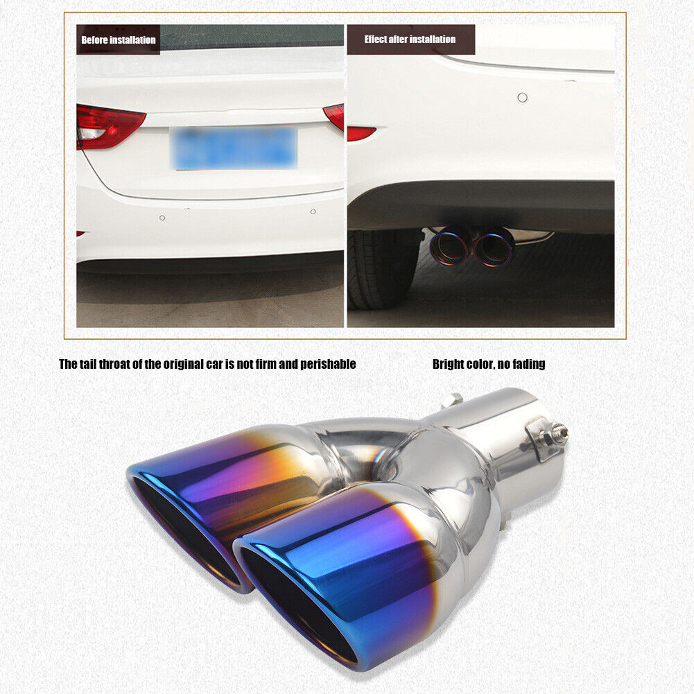 Car Dual Exhaust Tip Rolled Edge Slant Cut 3 inch ID Inlet (Burnt Blue)