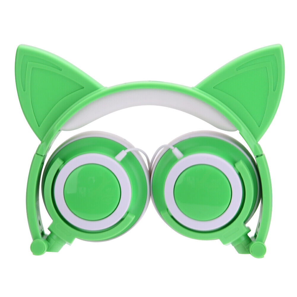Luminous Foldable Rechargeable Headphone Cat Ear Shaped Headset (Green)-135