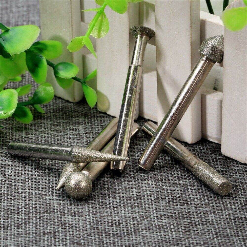 20Pcs Diamond Coated Rotary Die Grinder Points Burrs burr 6mm shank Grit 120