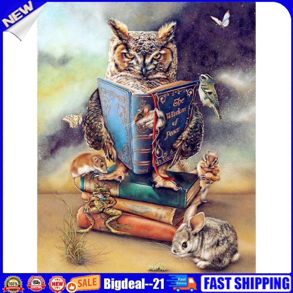 Book Owl Full Drill Round Diamond Painting 5D Mosaic Kit Picture Home Decor