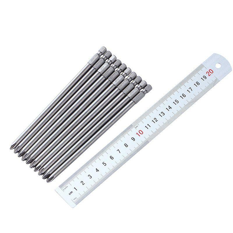 10PCS 1/4'' 150MM Length S2 Steel Magnetic Screwdriver Bits Cross Head PH2 Bit