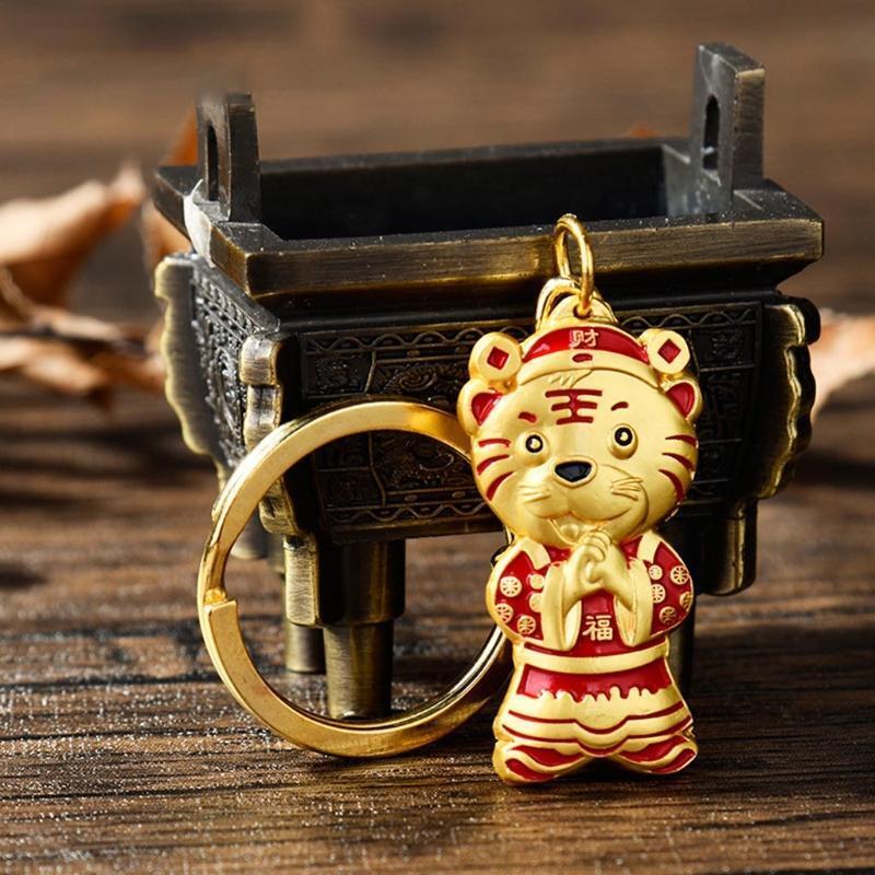 Cartoon Tiger Keychain Chinese New Year Zodiac Cute Animal Key Ring Bag Charms