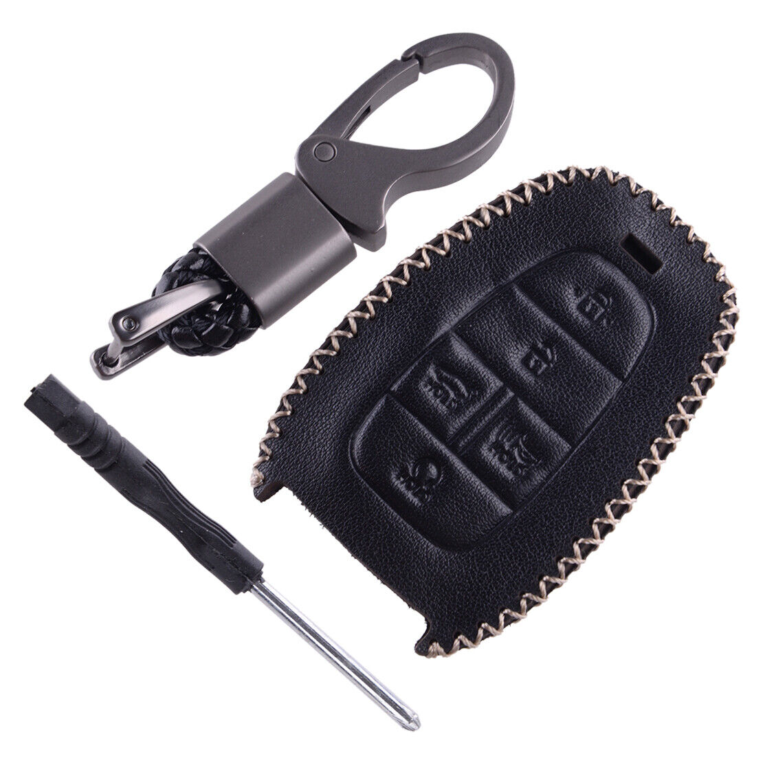 Leather Remote Key Fob Chain Shell Case Fit For Hyundai Sonata 2020-2021 Acc