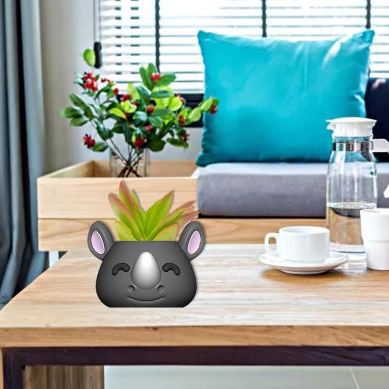 DIY Silicone Little Rhino Flower Pot Storage Box Mold for Succulent Plants Decor