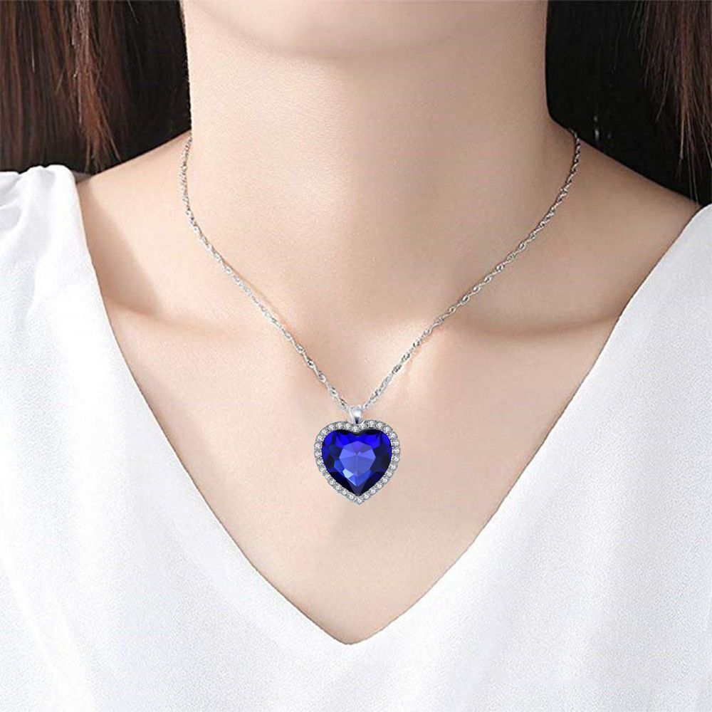 Blue Crystal Titanic Women's Necklace Heart Forever Pendant Heart of Ocean