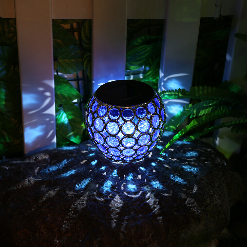 Solar LED Hollow Hanging Ball Light Outdoor Waterproof Garden Lamp (Blue)
