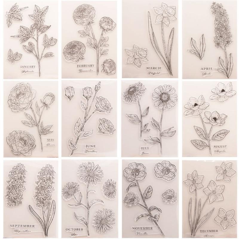 12pcs Rose Sunflower Silicone Clear Seal Stamp DIY Scrapbooking Embossing Photo