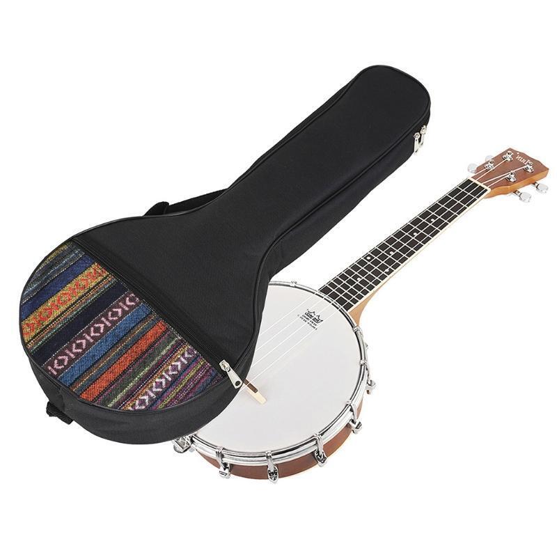 25in 4-Strings Banjo Bag Ethnic Style Musical Ukulele Tote Case Cotton Backpack