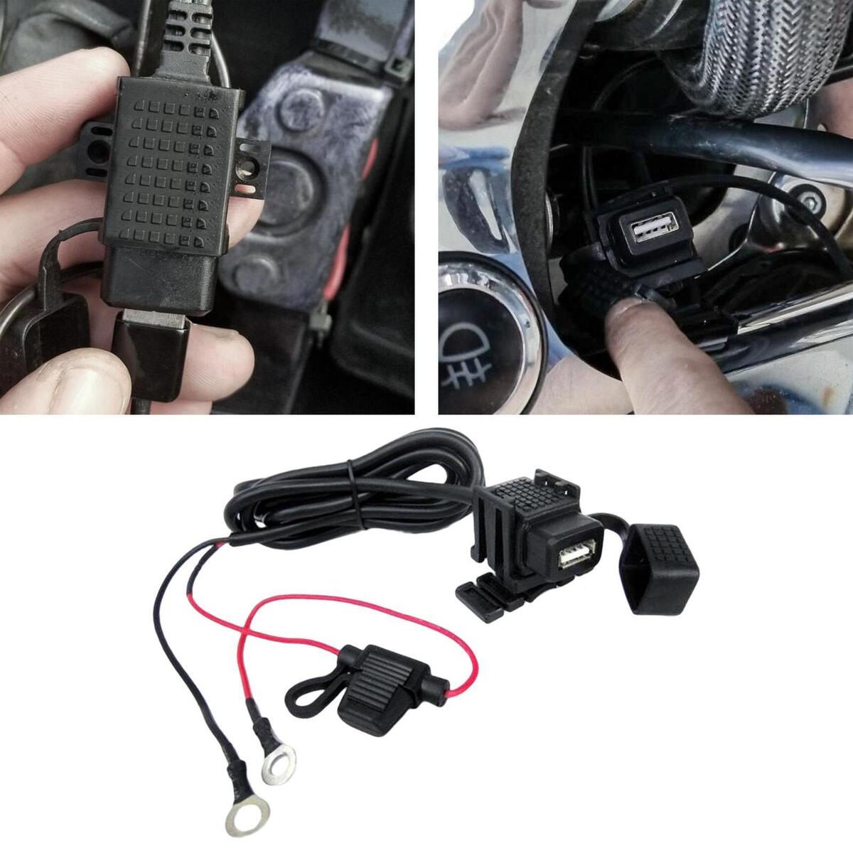 Motorcycle USB Charger Charging Cable Waterproof USB Port 12V-24V 5V 2.1A Phone